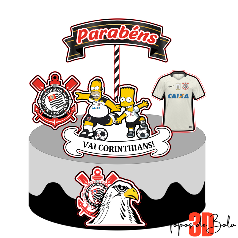 Arquivo PDF Topo de Bolo 3D Corinthians - Mod 02 - Topos de Bolo