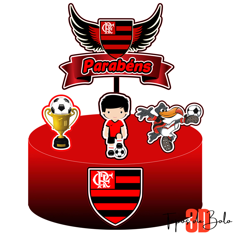 Arquivo PDF Topo de Bolo 3D Flamengo - Mod 01 - Topos de Bolo 3D